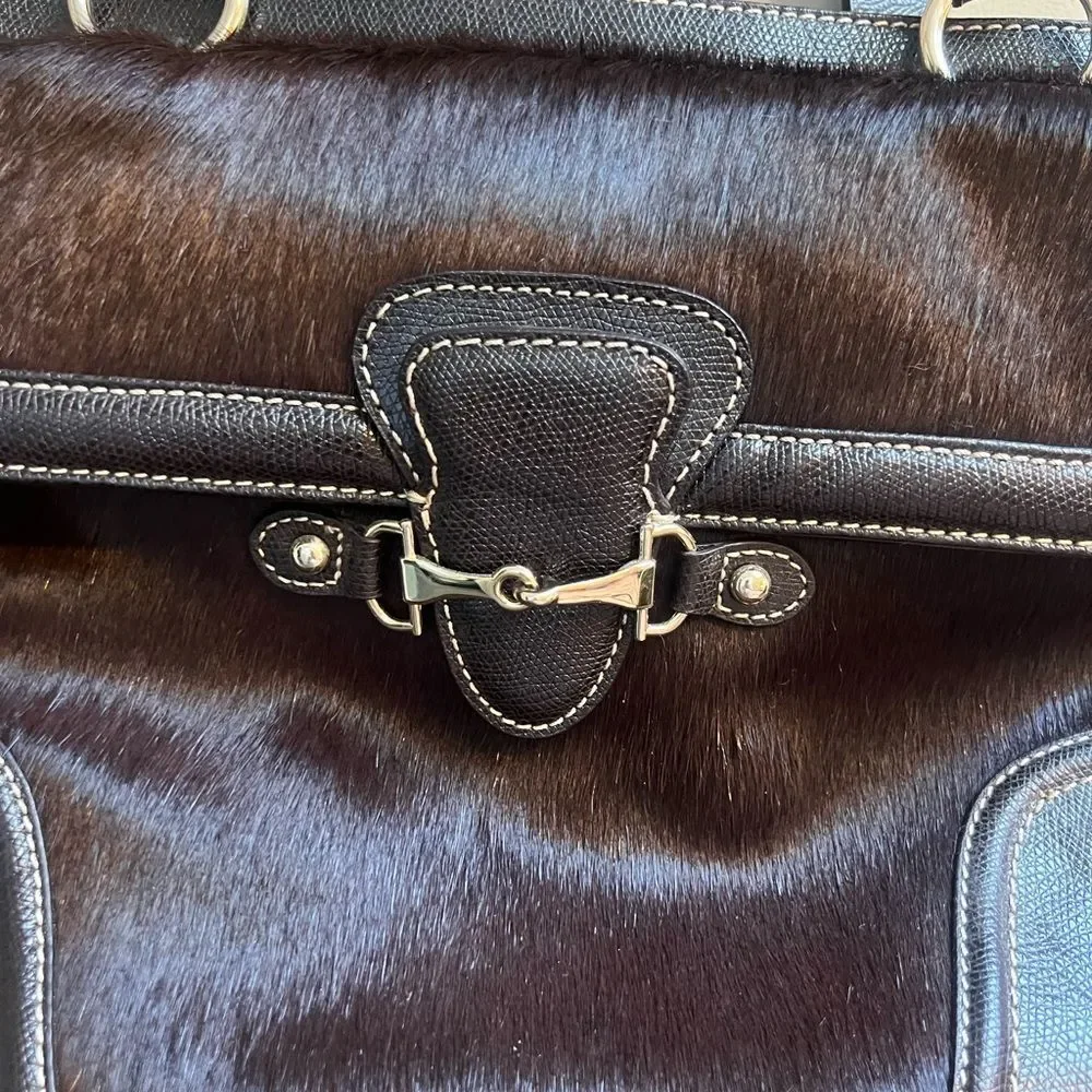Talbots vintage leather and Haircalf Top-Handle Satchel in Dark Brown